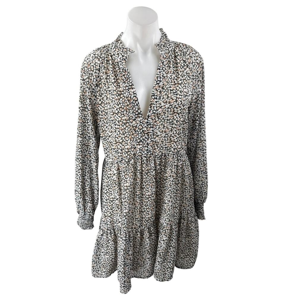 Saks Fifth Avenue Multicolor Floral Long Sleeve V Neck Tiered Mini Dress Size S